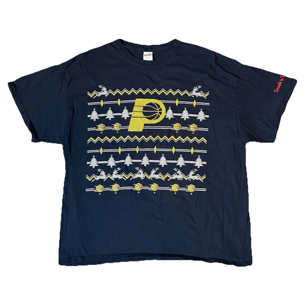 Indiana Pacers T-Shirt Mens Size XL Navy Blue NBA Christmas Steak ’n Shake